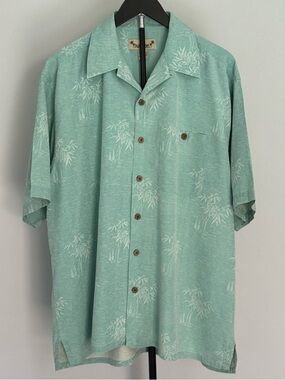 Paradise Coves 100% Silk Mint Shirt Men's XL Resort Hawaiian Short Sleeve Cruise
